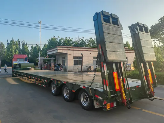 Zhongxu 3軸80トンヘビーデューティーグースネック油圧ランプローローダー/ローベッド/ローボーイローベッドトレーラートラックセミトレーラー掘削機輸送用